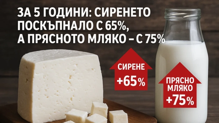 За 5 години: Сиренето поскъпнало с 65%, а прясното мляко - със 75%