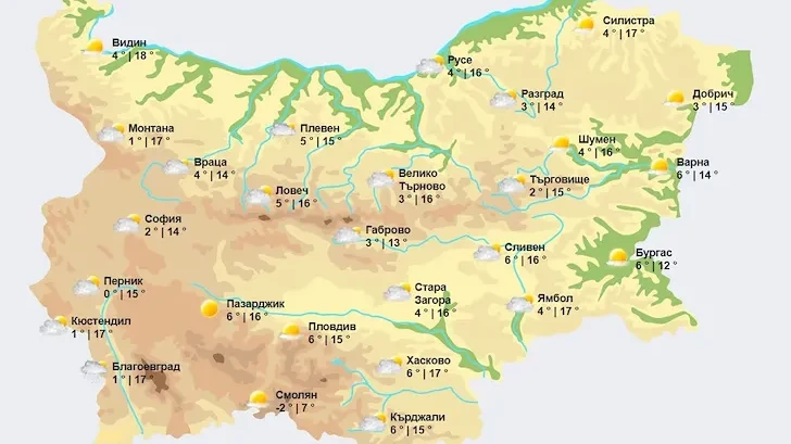 Слънчево време вдига температурите до 16 градуса