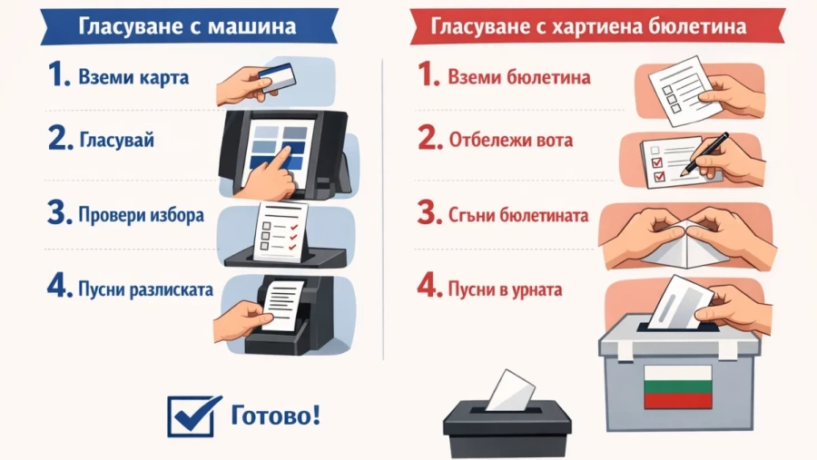 Стъпка по стъпка: как да гласуваме с машина и с хартиена бюлетина